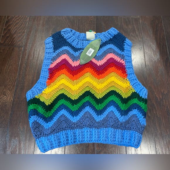 Farm Rio Rainbow Waves Crochet Knit Best Women Size X-Small NEW - Picture 2 of 13
